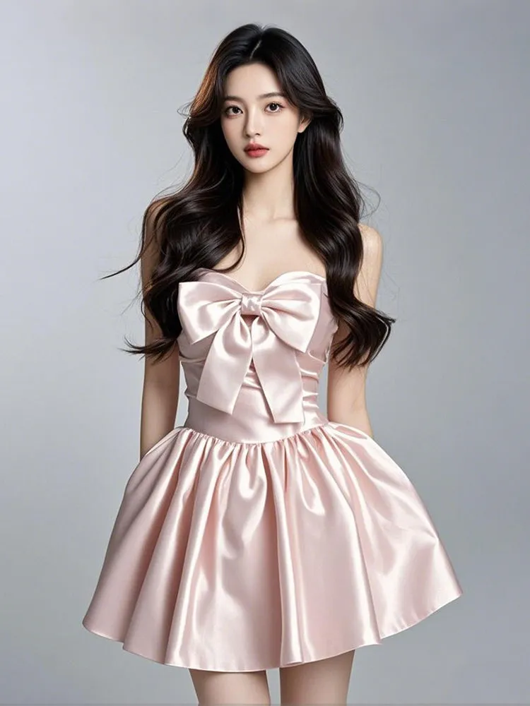 Princess Bow Satin Mini Dress