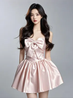 Princess Bow Satin Mini Dress