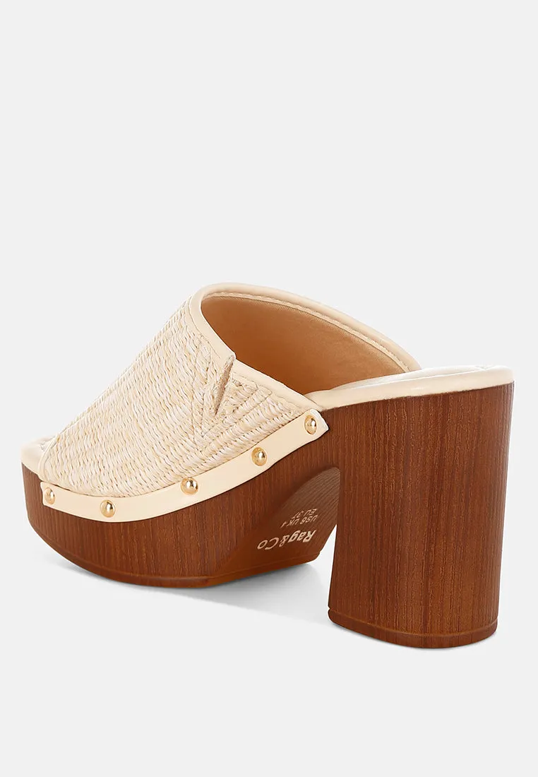 Raffia Wooden Clogs By RUW