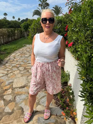 Rose Brushed Damask Print Shorts