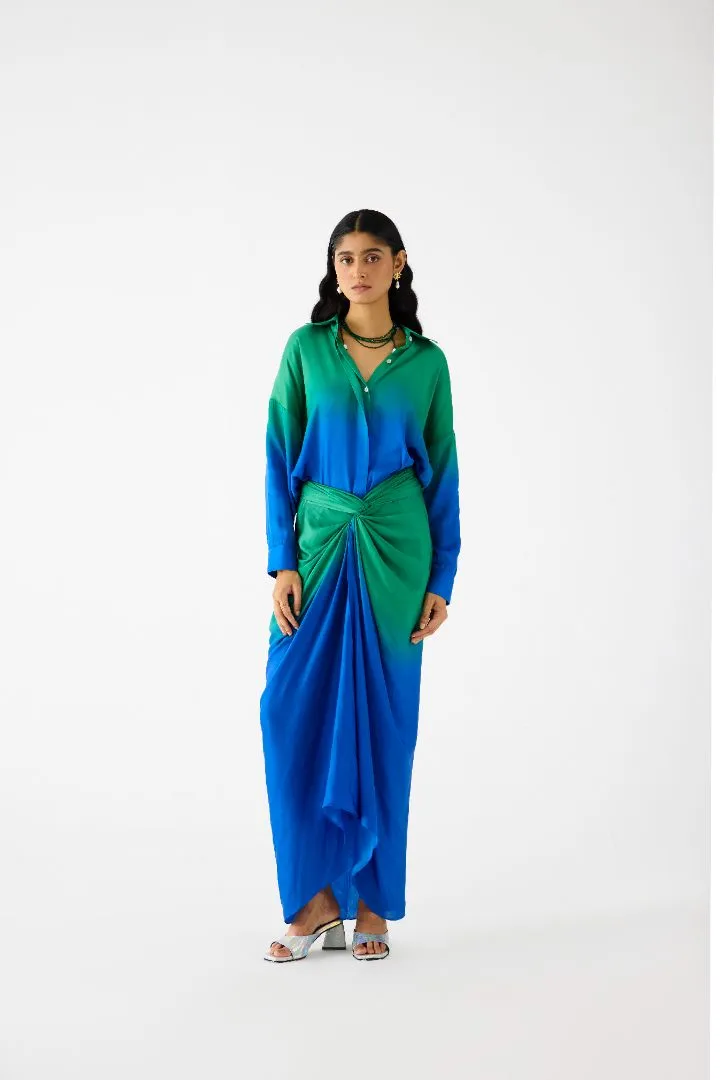 Royal Draped Shirt Dress
