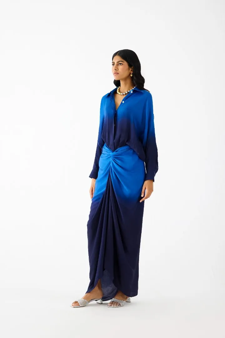 Royal Draped Shirt Dress