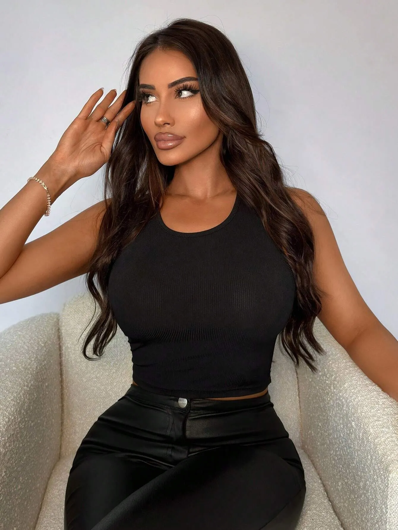 Sleek Ribbed Halter Crop Tank with Backless Hollow Design