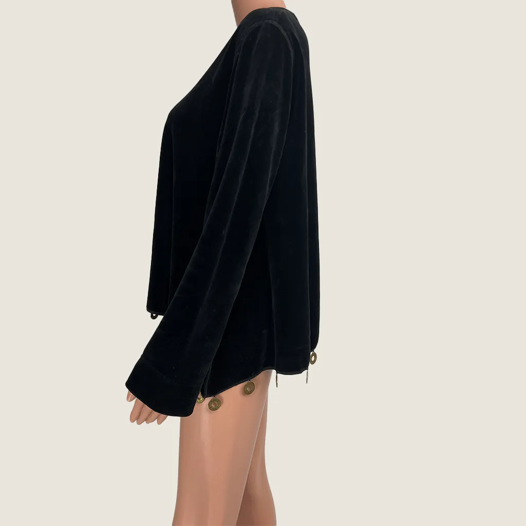 Sonia Rykiel Long Sleeve Black Velvet Top Small/Medium