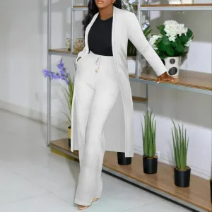 Sophisticated Ribbed Longline Cardigan and Wide-Leg Pants Matching Set