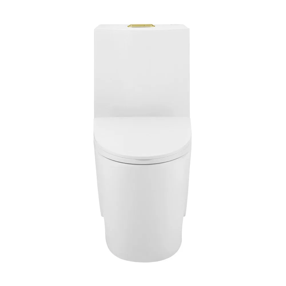 St. Tropez One Piece Elongated Toilet Dual Vortex Flush, Gold Hardware