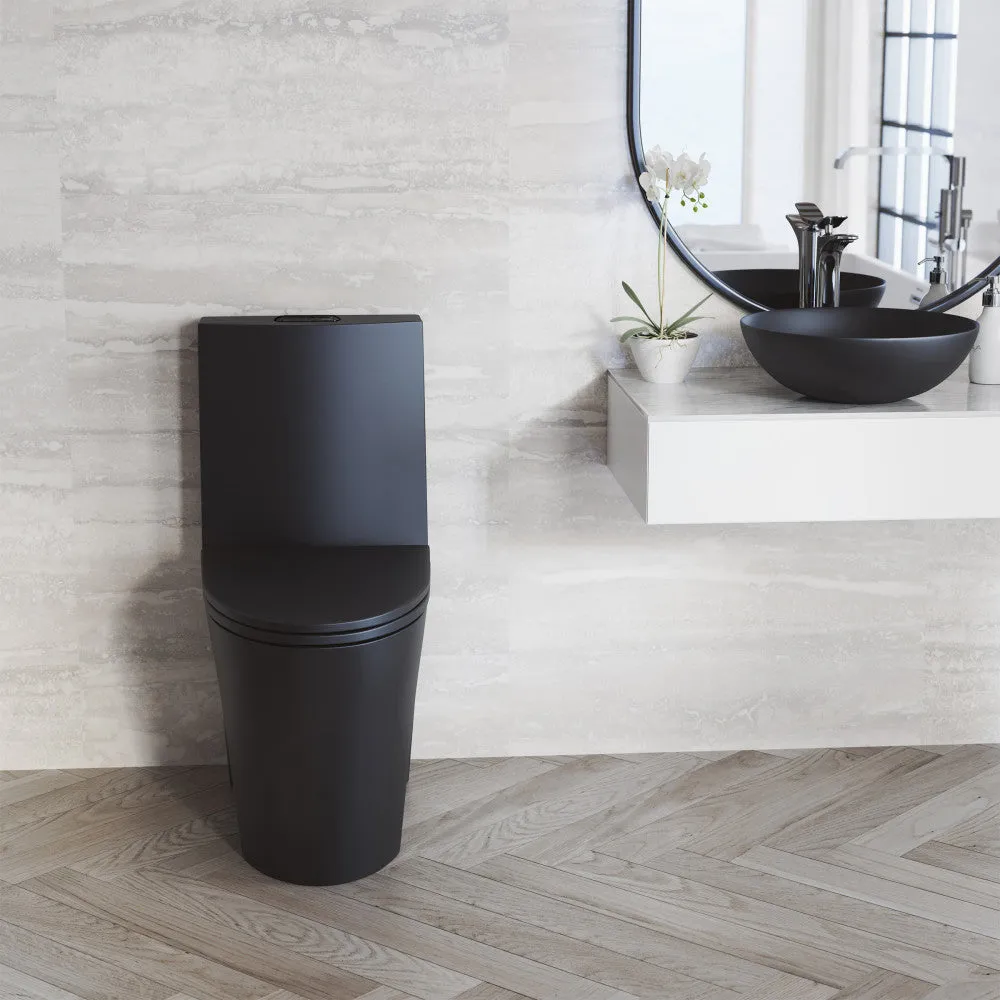 St. Tropez One Piece Elongated Toilet Dual Vortex™ Flush in Matte Black, Black Hardware 1.1/1.6 gpf