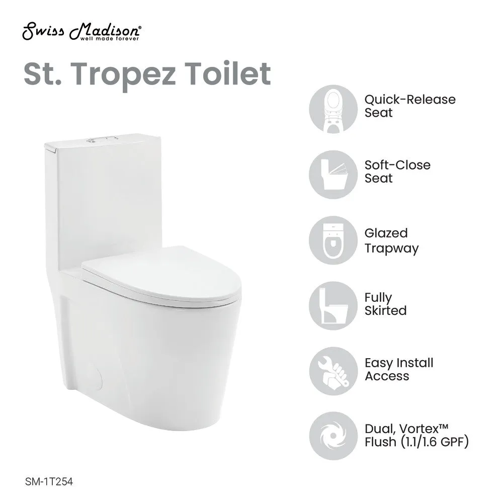 St. Tropez One-Piece Elongated Toilet Vortex Dual-Flush 1.1/1.6 gpf