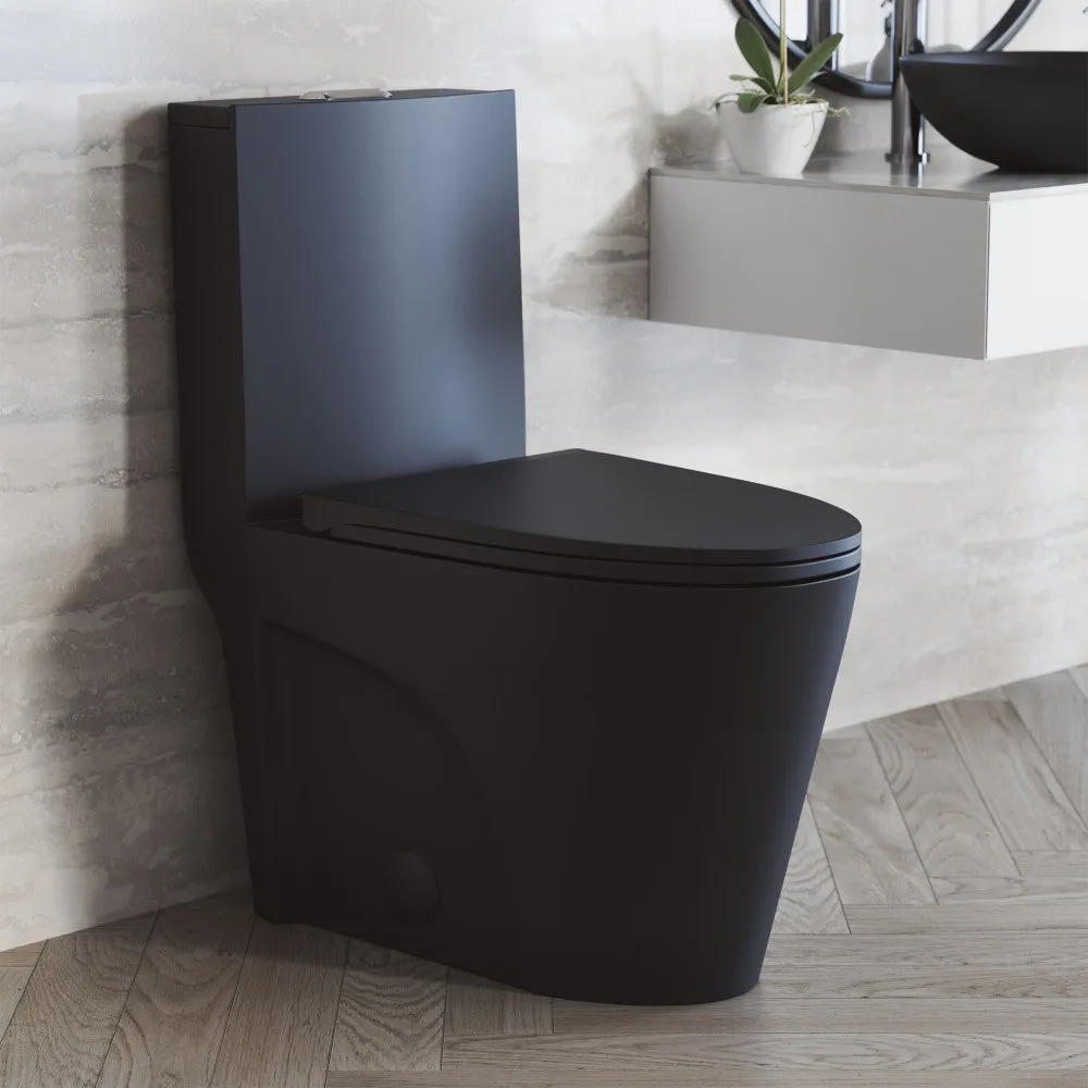St. Tropez One-Piece Elongated Toilet Vortex Dual-Flush in Matte Black 1.1/1.6 gpf