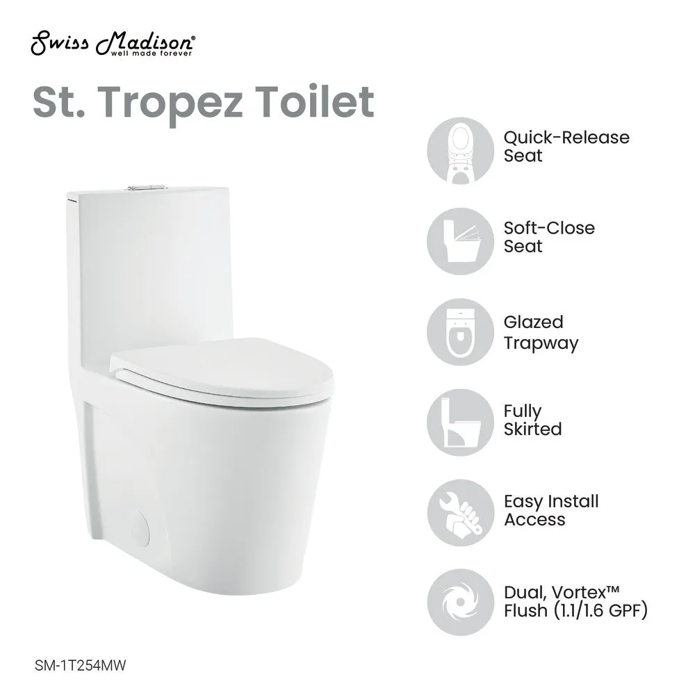 St. Tropez One-Piece Elongated Toilet Vortex Dual-Flush in Matte White 1.1/1.6 gpf