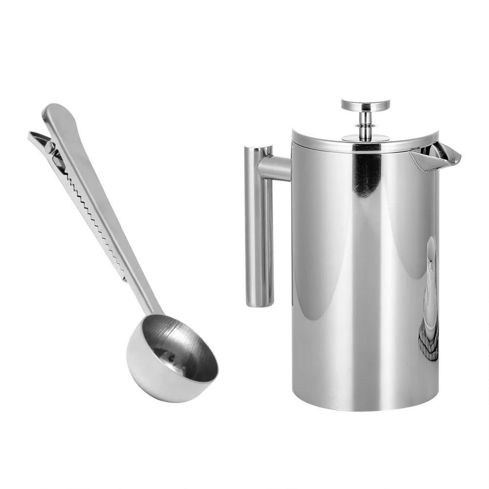 Stainless Steel French Press Coffee Tea Maker Double Wall Filter Baskets Cafetiere Coffee Pot
