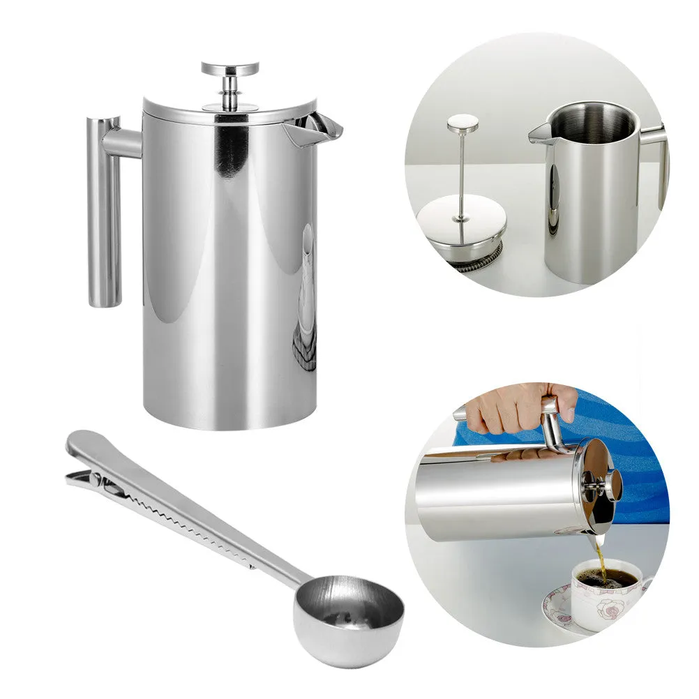 Stainless Steel French Press Coffee Tea Maker Double Wall Filter Baskets Cafetiere Coffee Pot