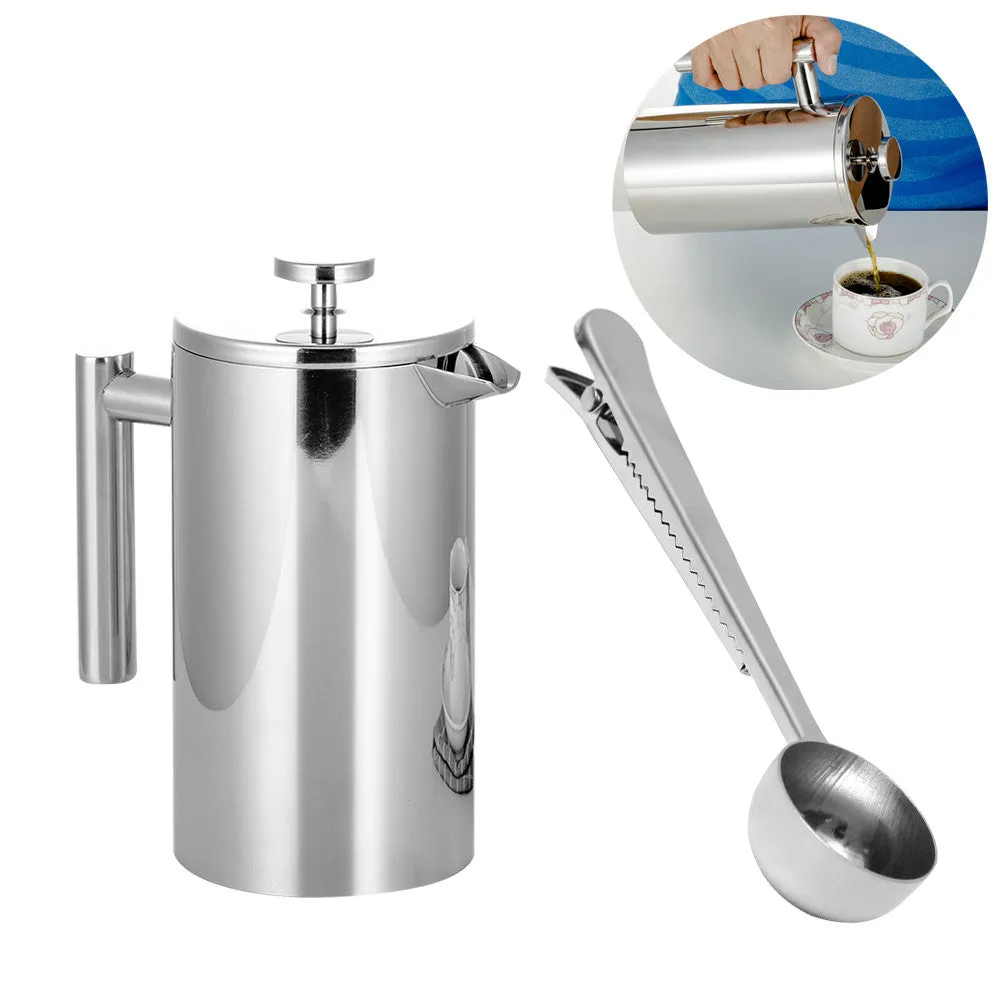 Stainless Steel French Press Coffee Tea Maker Double Wall Filter Baskets Cafetiere Coffee Pot