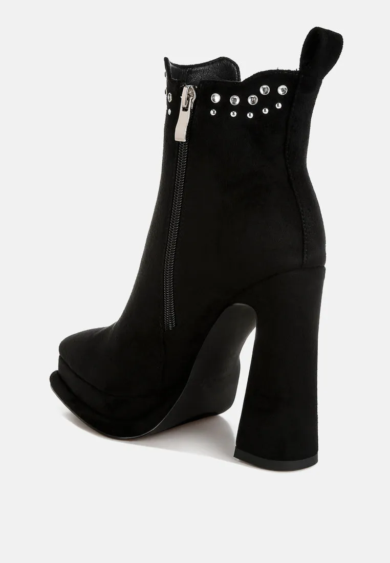 Studs Embellished High Ankle Boots By RAG
