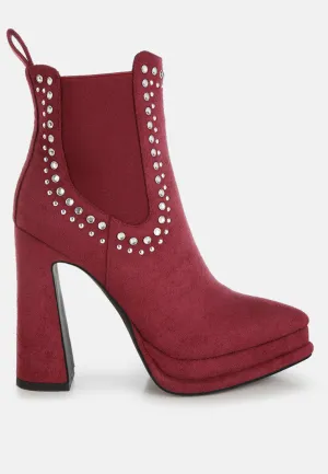 Studs Embellished High Ankle Boots By RAG