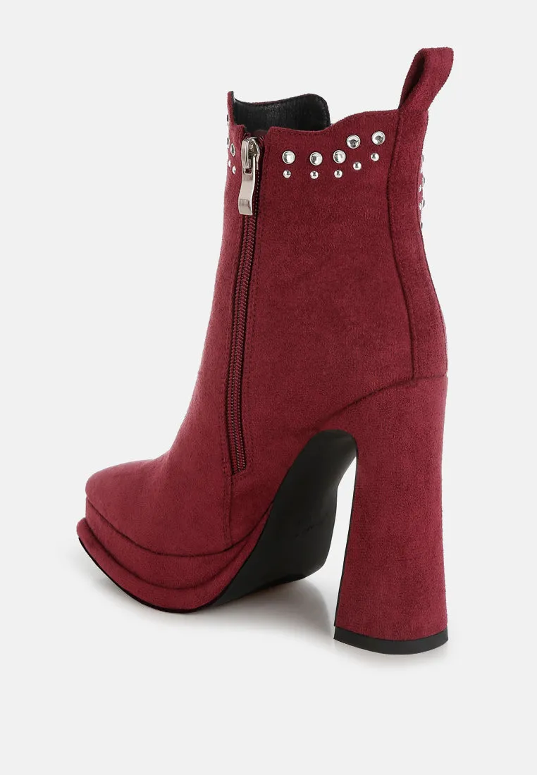 Studs Embellished High Ankle Boots By RAG
