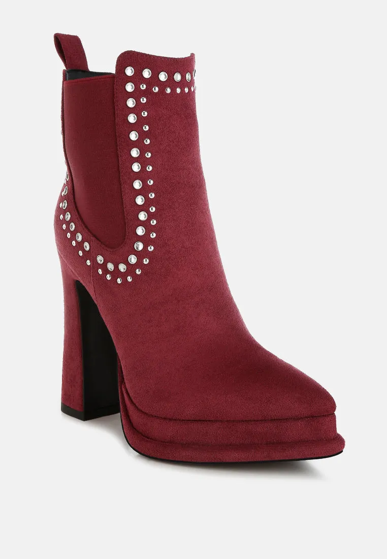 Studs Embellished High Ankle Boots By RAG