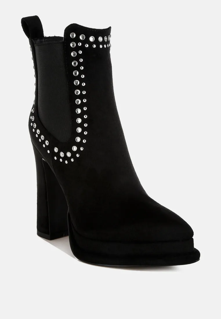 Studs Embellished High Ankle Boots By RAG