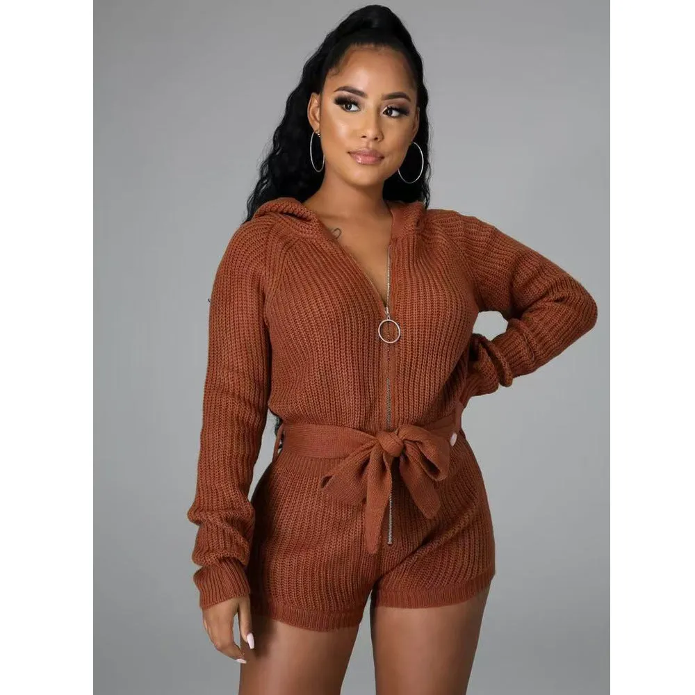 Sultry Zipper Hoodie Jumpsuit with Fall-Ready Charm