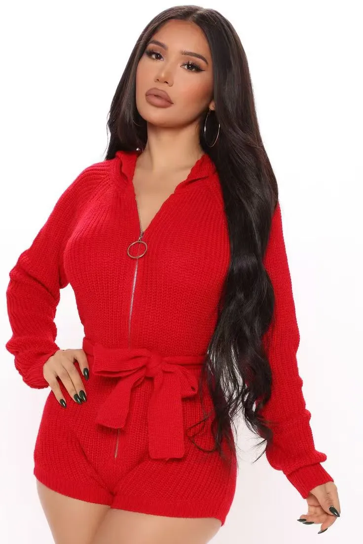 Sultry Zipper Hoodie Jumpsuit with Fall-Ready Charm