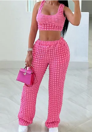 Trendy Textured Crop Top and High-Waisted Jogger Set