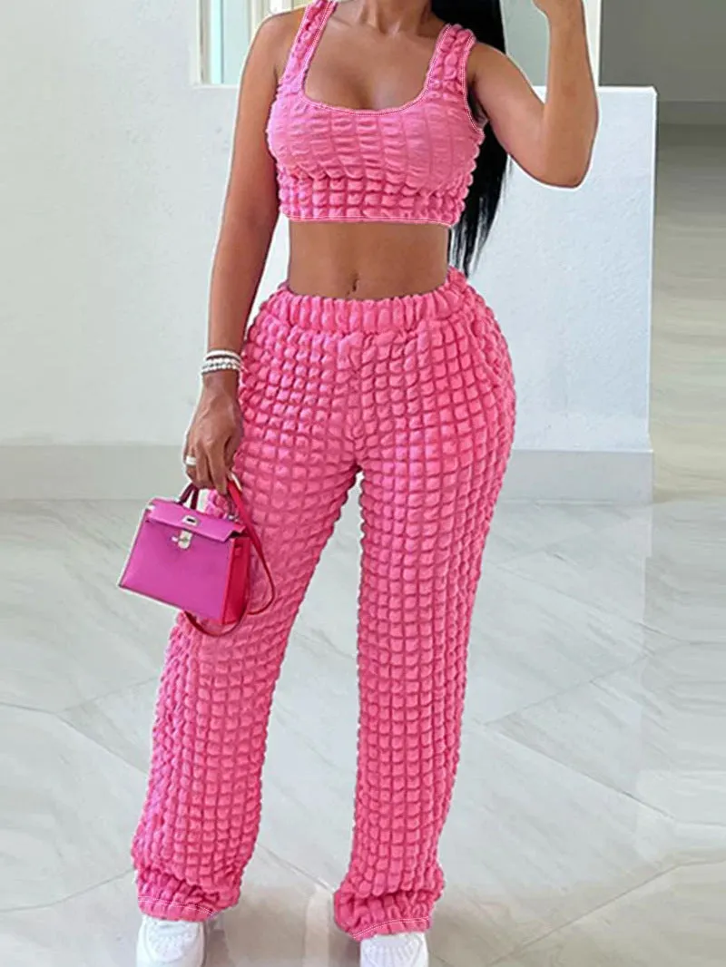 Trendy Textured Crop Top and High-Waisted Jogger Set