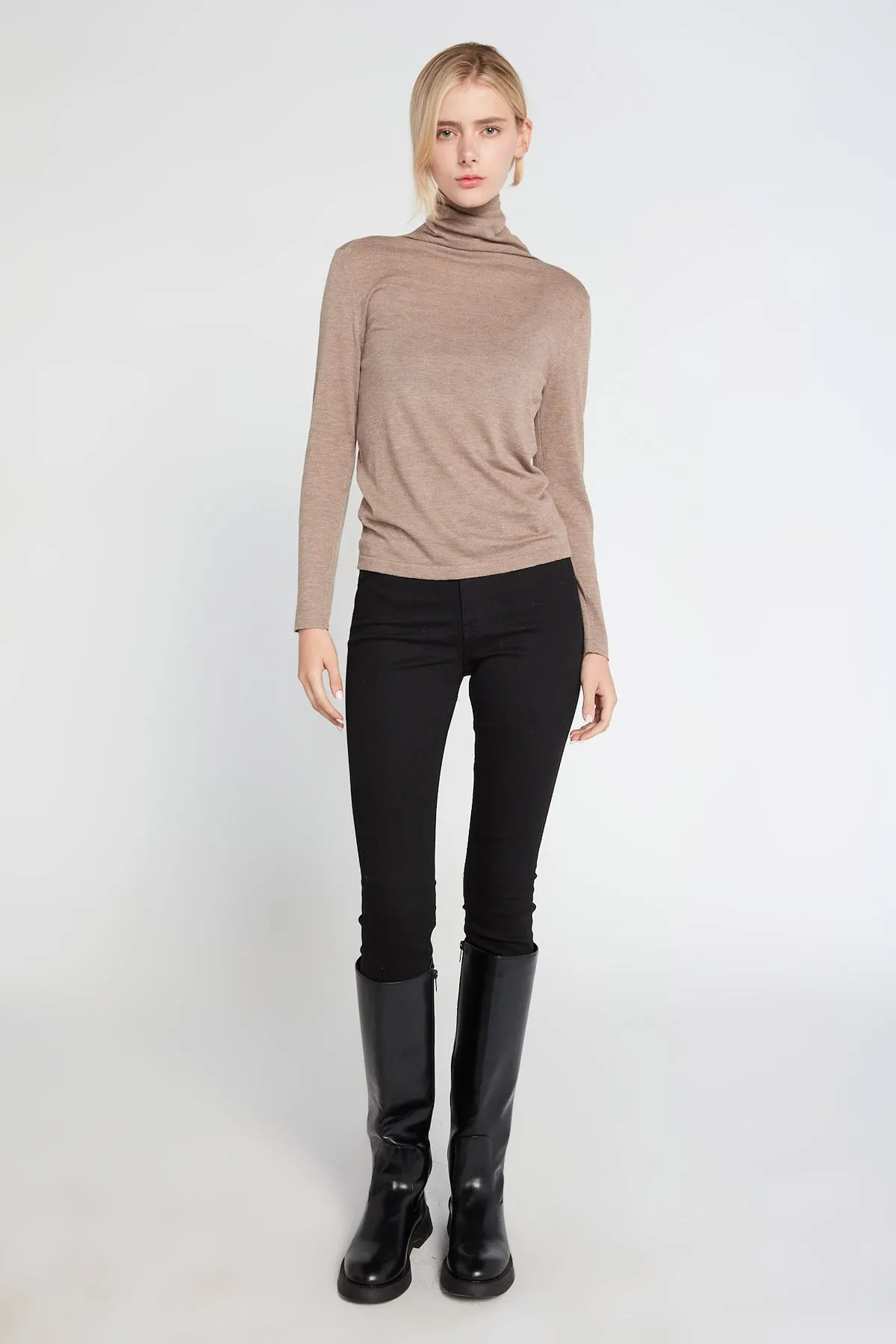 Turtle Neck Lightweight Sweater in Taupe