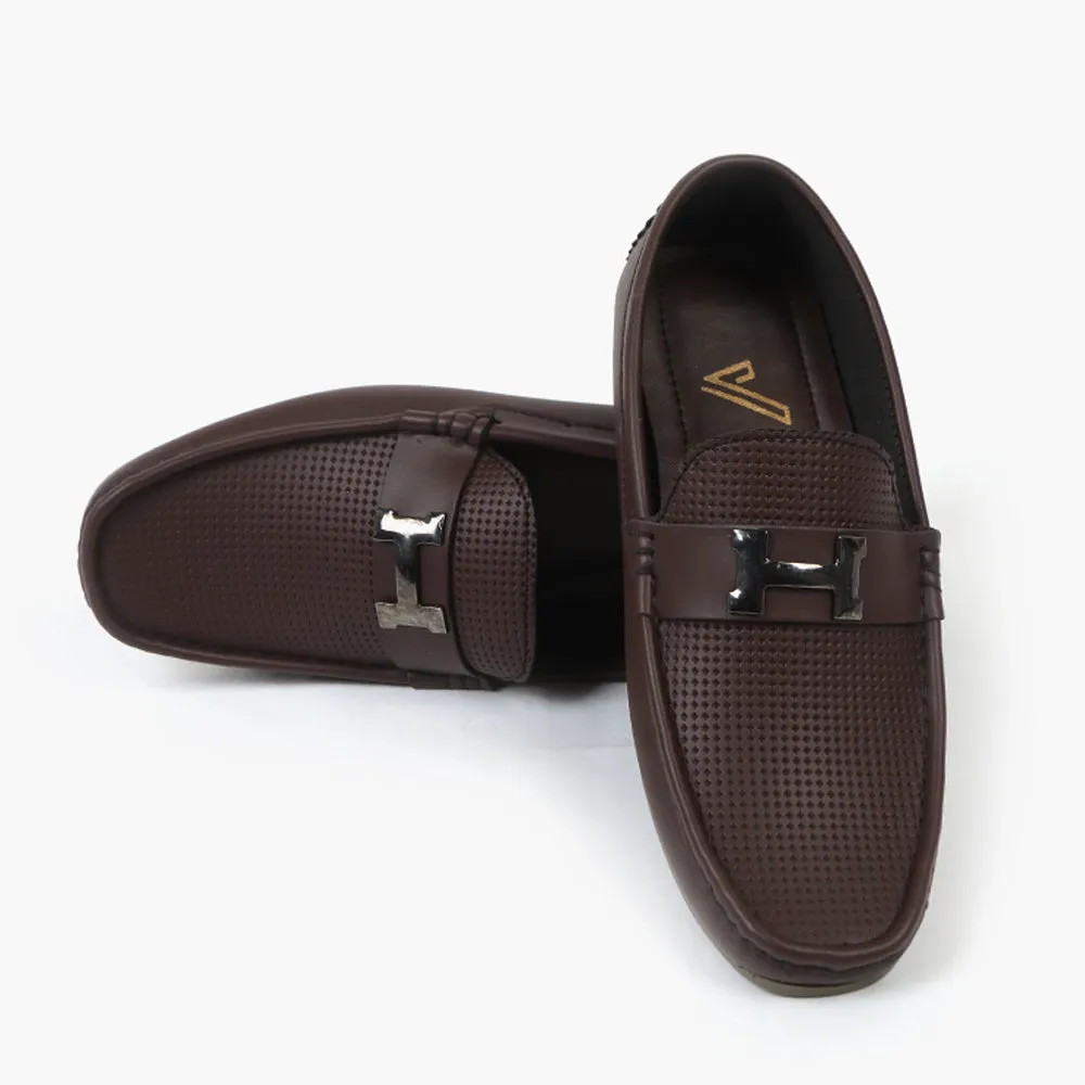 Valuable Breathable Slip-On Moccasins Loafers with Metal "H" Accent – Brown