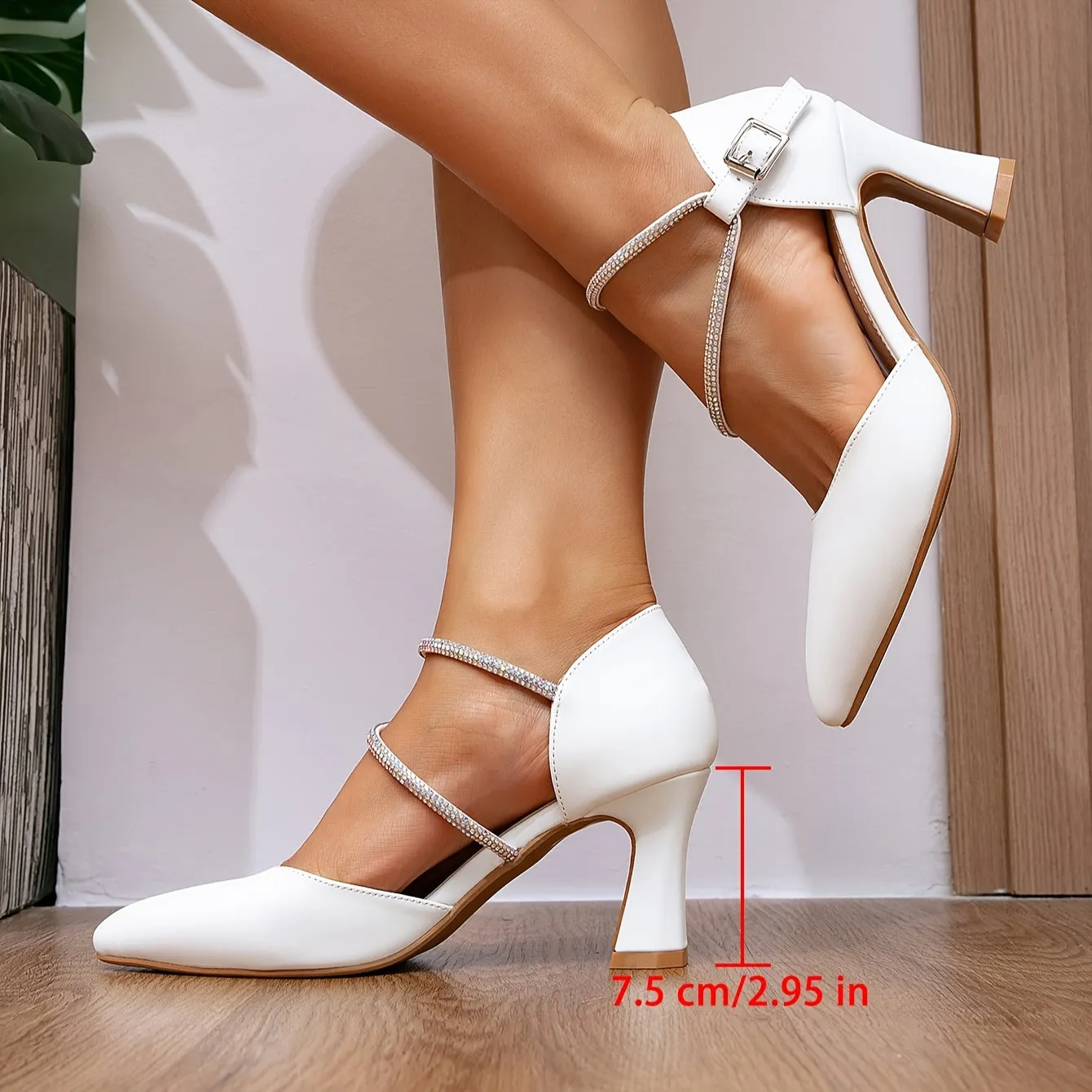 VougeVamp Elegant White Glitter High Heels – Sexy Pointed-Toe Block Heel Pumps for Weddings, Performances & Office Wear