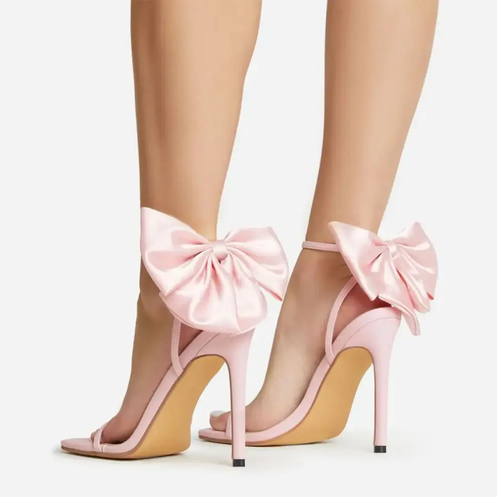 VougeVamp Women's Bow Ankle Strap High Heels – Elegant Open Toe Sandals for Weddings & Parties