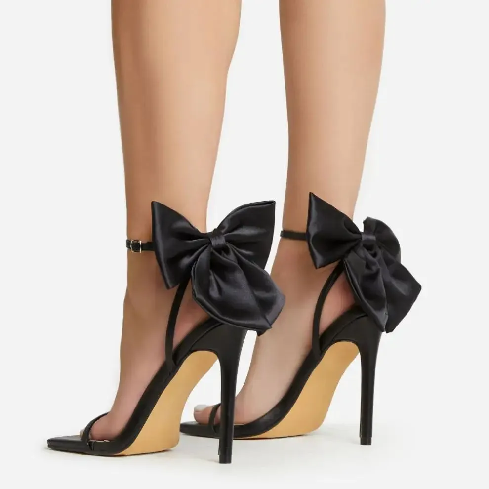 VougeVamp Women's Bow Ankle Strap High Heels – Elegant Open Toe Sandals for Weddings & Parties