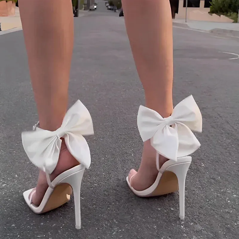 VougeVamp Women's Bow Ankle Strap High Heels – Elegant Open Toe Sandals for Weddings & Parties