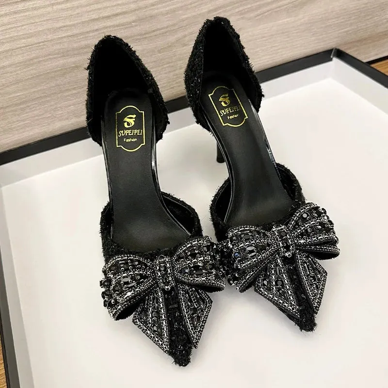 VougeVamp Women's Pearl Crystal Bow High Heels – Elegant White Wedding Pumps for Brides & Parties