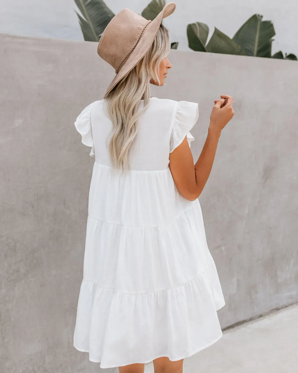 White East Coast Pocketed Tiered Babydoll Dress