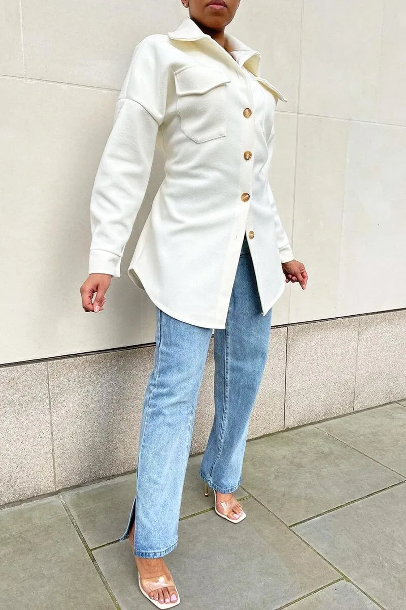 White Front Pocket Belted Shacket - Ranessa