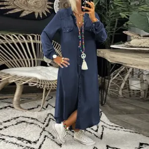 Women's Long Button Down Shirt Dress | Midi