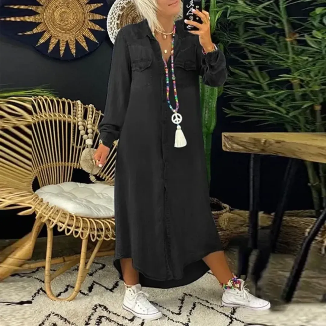Women's Long Button Down Shirt Dress | Midi