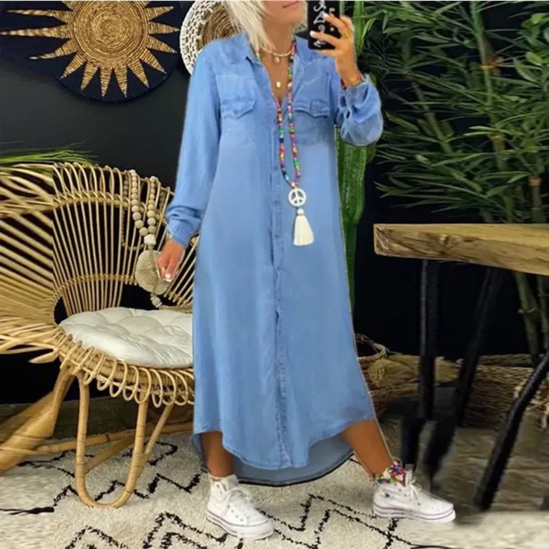 Women's Long Button Down Shirt Dress | Midi